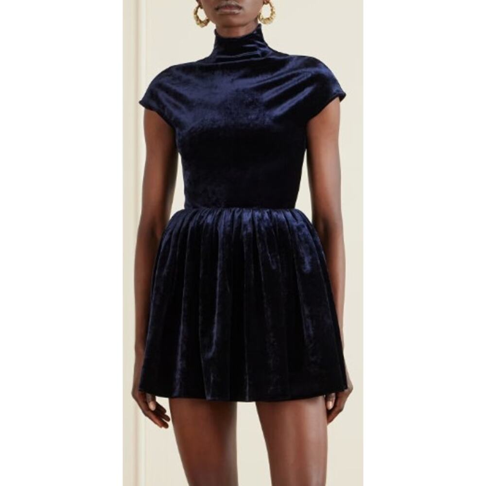 NWT Alaia Turtleneck Velvet Mini Dress Navy Womens FR 36 / US 4 - Picture 3 of 12